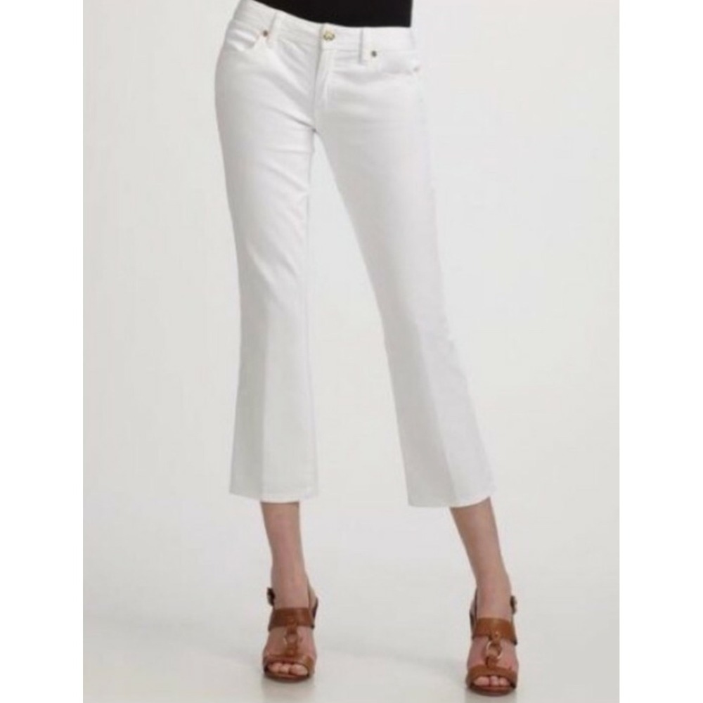 Tory Burch Jeans Women's 27 Cropped Slim Boot White Kick Flare Summer Luxury